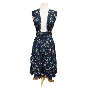Vintage 90’s navy blue floral pinafore style dress size 6